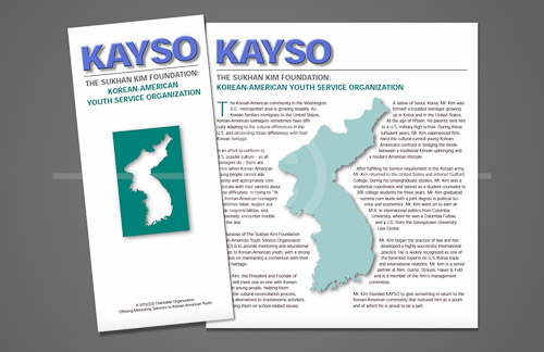 HD_GD-10 - Brochure created as part of marketing campaign for Korean-American Youth Service Organization - KAYSO.