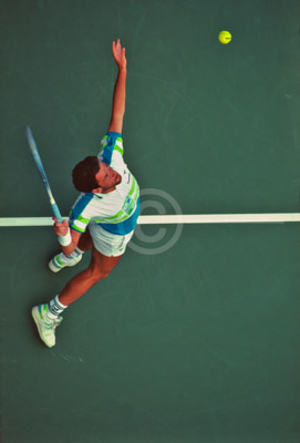 HD_P-17 - Looking down onto Grandstand Court during early round match. Shot from top of Louis Armstrong Stadium. (Player unknown)