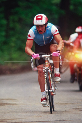 HD_P-20 - Bike rider costing down hill during Prolog Timetrial at the 1990 Tour Dupont.