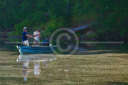 HD_P-25 - 7:36 am. Little Seneca Lake, Germantown, MD. I noticed this particular boat near the shoreline of the lake, backlit by the sun. Got off several shots, but this was the best as I was able to catch the lure and fishing line as it was being cast.