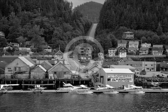 HD_STBW-10 - Ketchikan, Alaska, harbor. View of float planes getting ready for day's flights from our balcony onboard the MS Oosterdam.