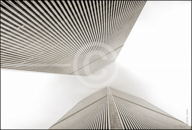 HD_STBW-33 - World Trade Center Plaza (NYC) Spring 1978 , with the twin towers dissapearing into the clouds.