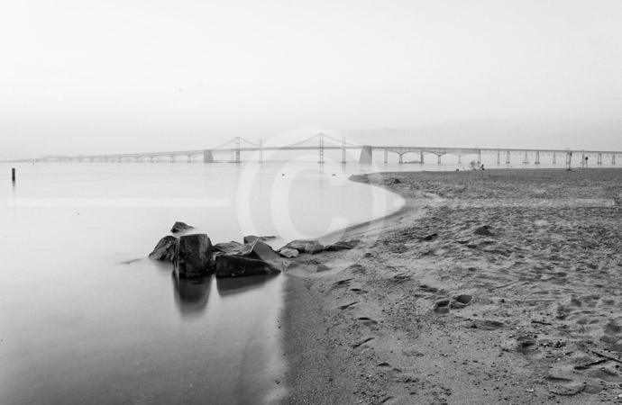 HD_STBW-37 - Chesapeake Bay Bridge just before sunrise as seen from beach at Sandy Point State Park.