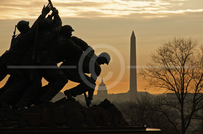 HD_STC-65 - Marine Corp Monument at sunrise with  Capitol and Washington Monuments in the distance