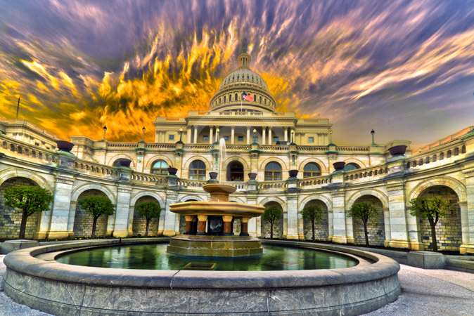 HD_STC-74 - Photo of west face of Capitol building after sunrise from fountain.