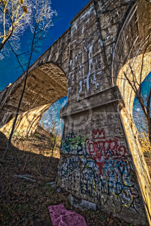 HD_STC-96 - Graffiti covered Susquehanna Division Railroad Bridge near Port Deposit, Maryland, which crosses Octoraro Creek