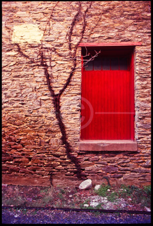 HD_STC-98 - Old stone wall and red door, Frederick, Maryland.